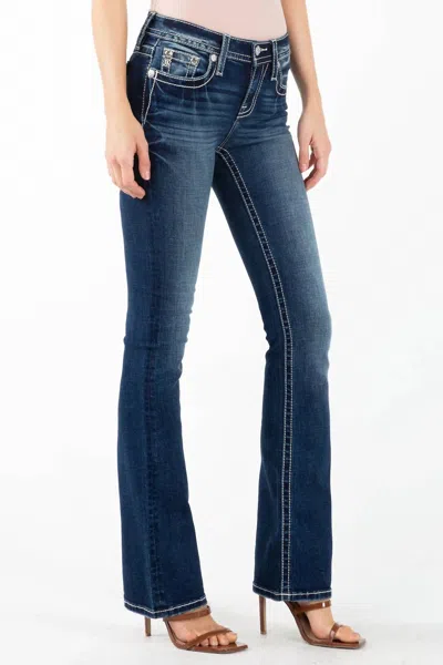 Miss Me Leopard Print Bootcut Jean In Blue