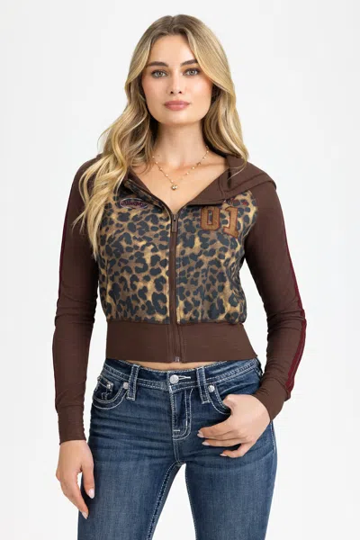 Miss Me Leva Leopard Hoodie - L / Multi Brown