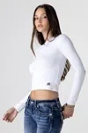 Miss Me Lever Long Sleeve Top In White
