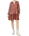 Miss Me Long Balloon Sleeve Ruffled Dress In Mauve Pink In Multi