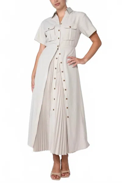 Miss Me Long Collared Maxi Dress In Beige In Neutral
