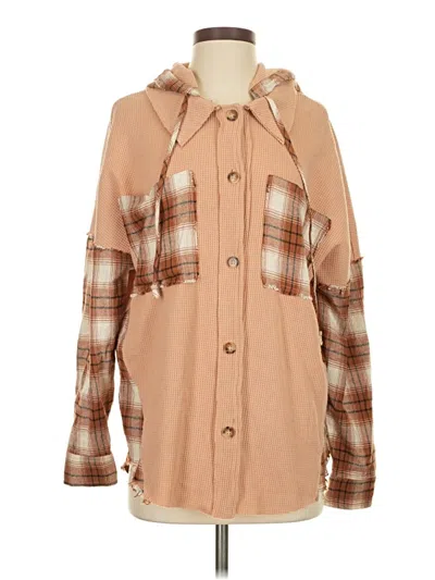 Pre-owned Miss Me Long Sleeve Blouse In Tan