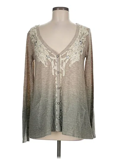 Pre-owned Miss Me Long Sleeve Top Silver Plunge Neckline Tops