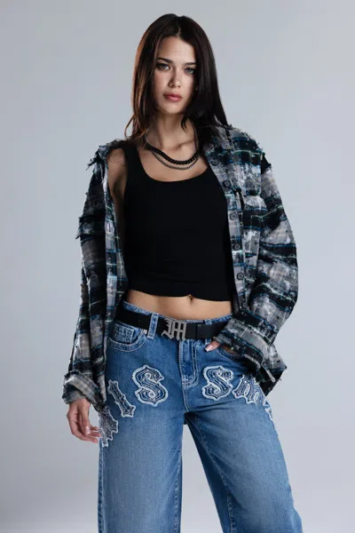 Miss Me Malice Plaid Top - L / Multi Black