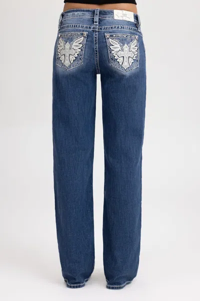 Miss Me Malika Wing Cross Slim Wide - 28 / 30" / Med/dark Wash In Blue