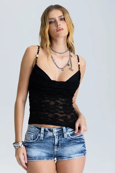 Miss Me Marina Beaded Lace Cami - S / Black