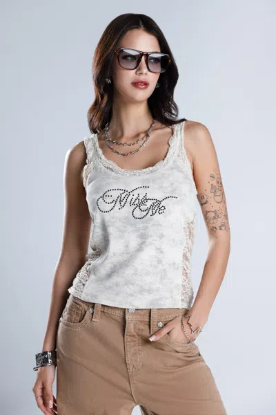 Miss Me Maris Graphic Tank - L / Bone Beige In White