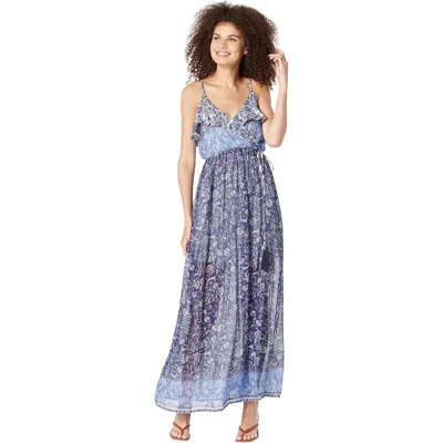 Miss Me Maxi Dress Large Bright Blue Floral Ruffle Slit Tie Waist Jzz299