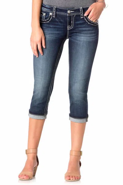 Miss Me Midnight Stitch Capri In Dark Wash