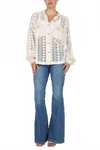 Miss Me Mixed Media Button Up Long Sleeve Top In White/beige In Multi
