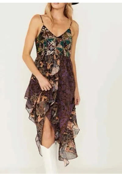 Miss Me Mixed Patch Dress In Purple Sequin In Multi