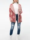 Miss Me Open Front Aztec Terry Cloth Cardigan In Brick Red In Red