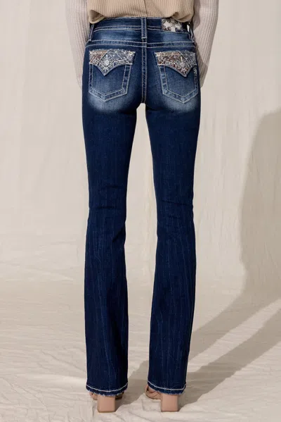 Miss Me Paisley Block Bootcut Jeans In Med/dark Wash