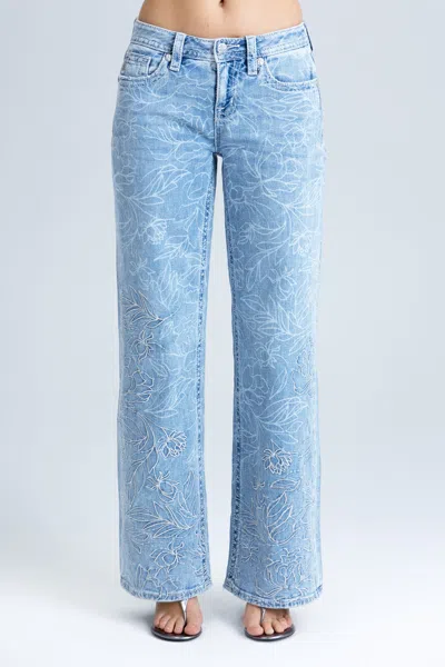 Miss Me Peony Wide Leg Jeans - 34 / 30" / Light Wash In Brown