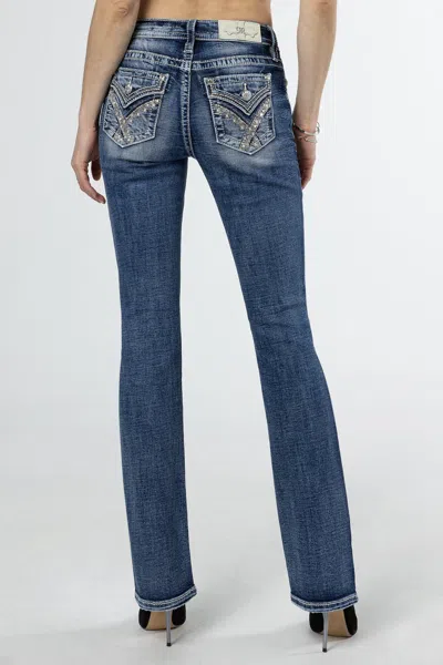 Miss Me Pink And Blue Hues Bootcut Jeans In Med/dark Wash