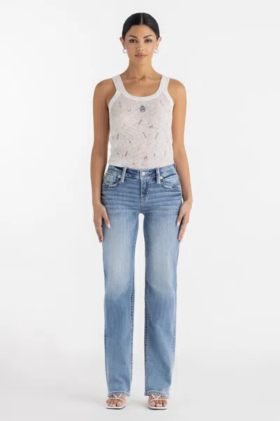 Miss Me Rain Stitched Slim Wide - 31 / 30" / Medium Wash