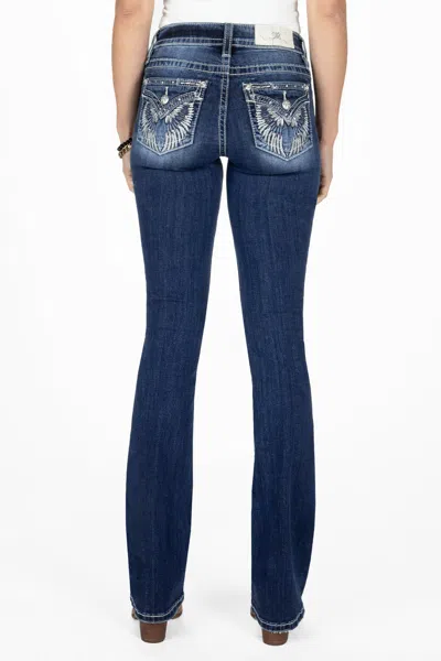 Miss Me Raised Silver Wings Bootcut Jeans In Med/dark Wash