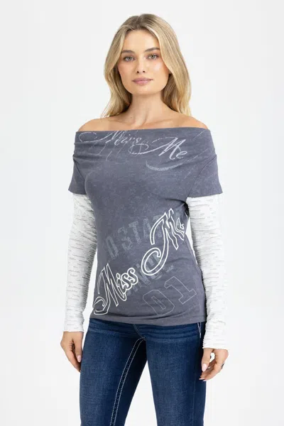Miss Me Raya Layered Top - L / Charcoal Grey In Gray