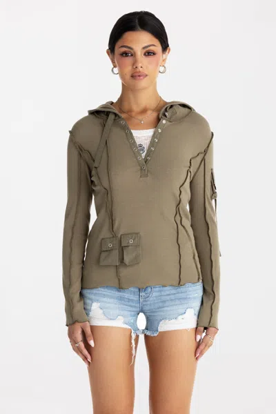 Miss Me Renee Utility Top - L / Olive Green