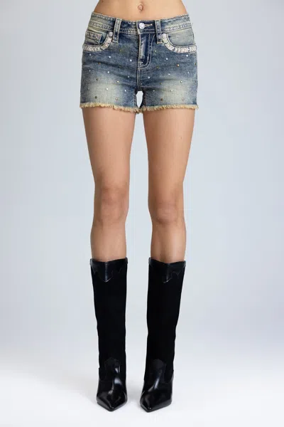Miss Me Savannah Studded Shorts - 30 / 3.5" / Vintage Blue