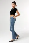 Miss Me Scattered Fleur Slim Bootcut Jeans In Vintage Blue