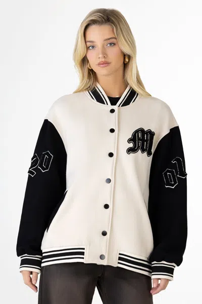Miss Me Schultzy Varsity Jacket In Beige