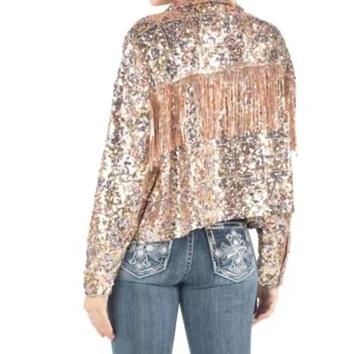 Miss Me Sequin Fringe Jacket In Rose Gold In Multi