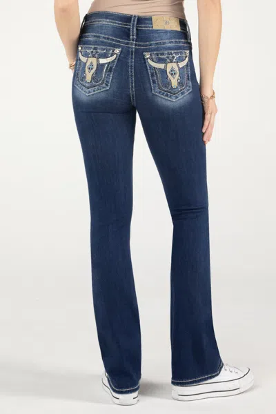 Miss Me Sequin Swirl Longhorn Bootcut Jeans In Med/dark Wash