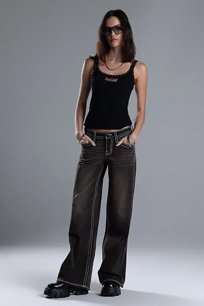 Miss Me Sevryn Stitched Wide Leg Jeans In Rustic Brn, Women's At Urban Outfitters In Black