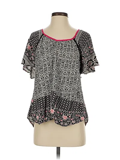 Pre-owned Miss Me Short Sleeve Blouse In Black