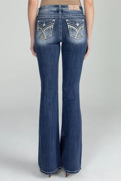 Miss Me Silver Cross Stitch Flare Denim In Med/dark Wash