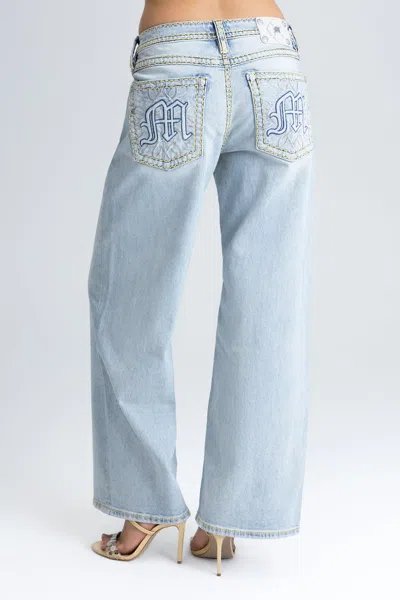 Miss Me Siren Stitched Baggy Jeans - 34 / 30" / Light Wash In Brown