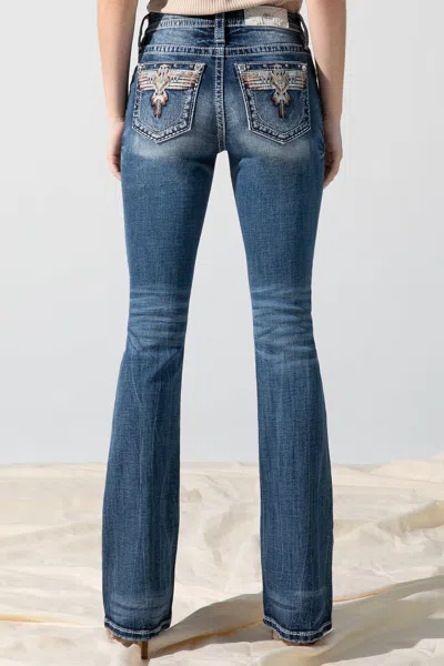 Miss Me Sky Aztec Bootcut Jeans In Vintage Blue