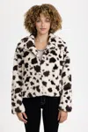 Miss Me Soprano Cow Print Jacket - Xl / Beige In Black