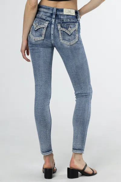 Miss Me Sparkling Geo Stitch Skinny Jeans In Medium Wash