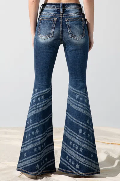 Miss Me Stars N Stripes High Rise Flare Jeans In Med/dark Wash