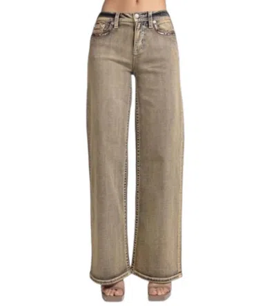Miss Me Stitch High Rise Wide Leg Jeans In Bronze In Brown
