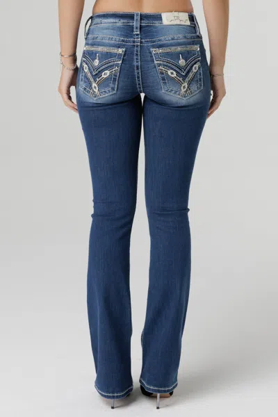 Miss Me Stitched And Jaded Bootcut Jeans In Dark Wash