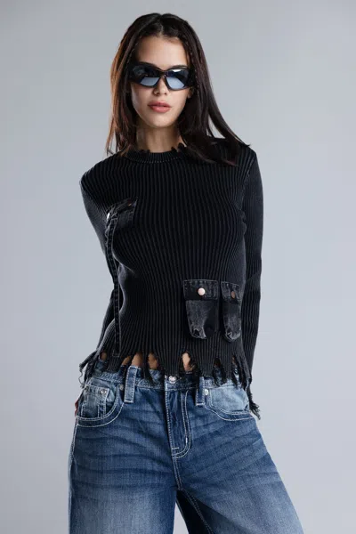 Miss Me Syna Distressed Top - L / Black