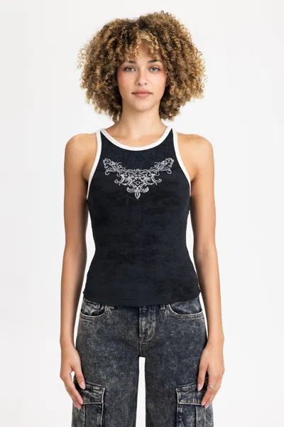 Miss Me Tara Graphic Tank - L / Charcoal Black