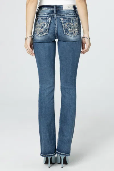 Miss Me Turquoise & Champagne Fleur De Lis Bootcut Jeans In Med/dark Wash
