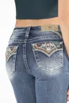 Miss Me Turquoise Aztec Faux Flap Bootcut Jeans In Medium Wash