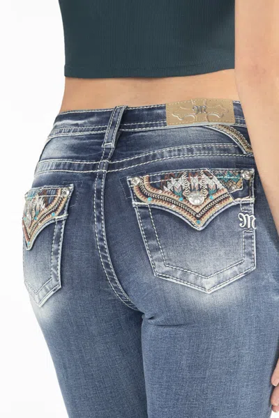Miss Me Turquoise Aztec Faux Flap Bootcut Jeans In Medium Wash