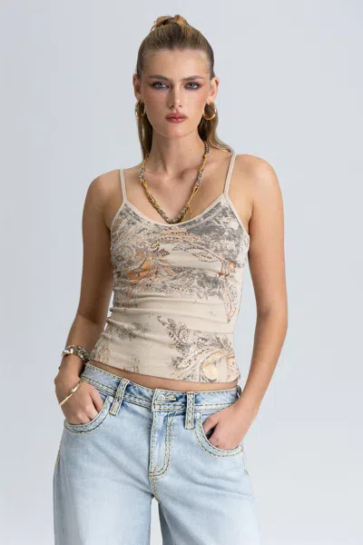 Miss Me Valentina Foil Tank - M / Nude Beige