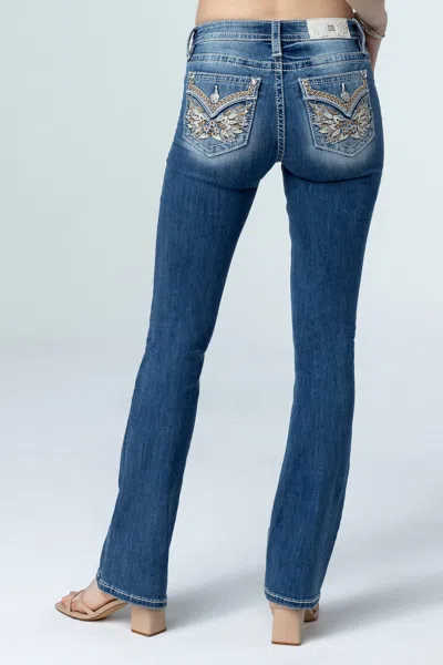 Miss Me Warm Wings Bootcut Jeans In Light Wash