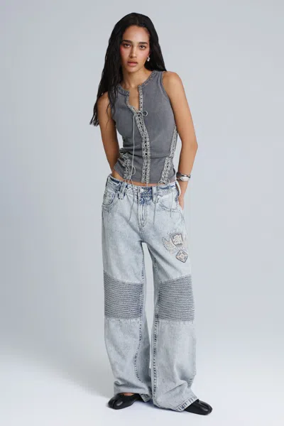 Miss Me Waverly Baggy Wide Jeans - 30 / 32" / Light Wash In Brown