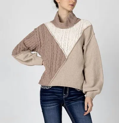 Miss Me Women's Cable Knit Sweater In Taupe In Neutral