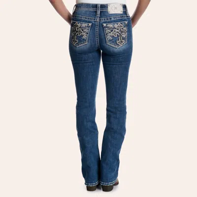 Miss Me Women's Dark Wash Cross Pocket 30" Bootcut Jeans In Blue