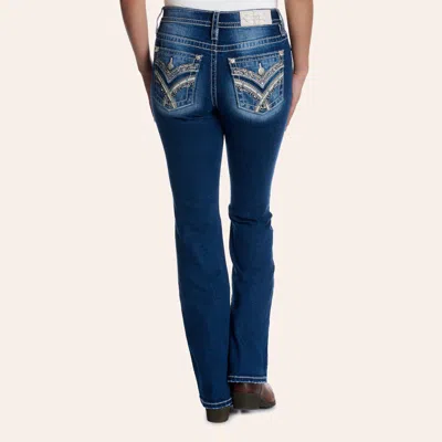 Miss Me Women's Dark Wash Embellished Flap Pocket Bootcut 32" Jeans In Blue