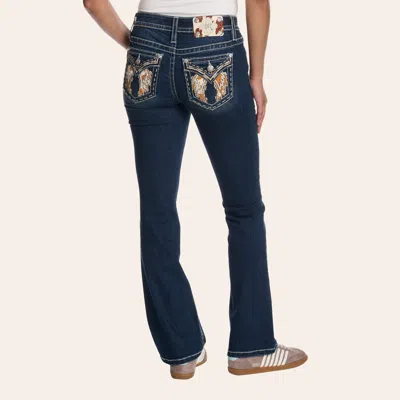 Miss Me Women's Dark Wash Marleigh Wings Flap Pocket Bootcut 32" Jeans In Blue
